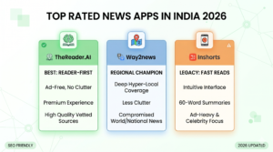 A quick comparison of India's top-rated news apps in 2026: Evaluating TheReader.AI, Way2news, and Inshorts based on reading experience, ad density, and content quality.