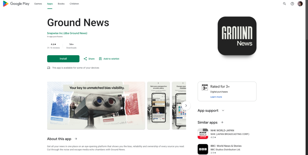 Ground news app image from android store.